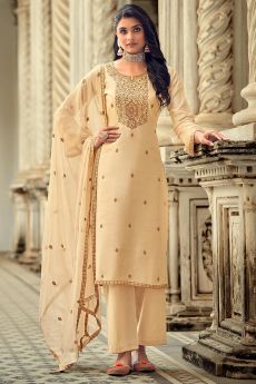 Beige Muslin Suit With Palazzo