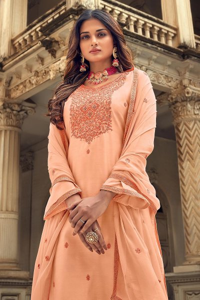 Peach Muslin Suit With Palazzo