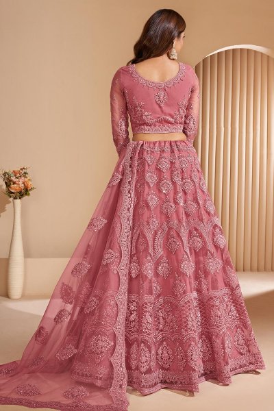 Soft Pink Net Embellished Lehenga Choli Set