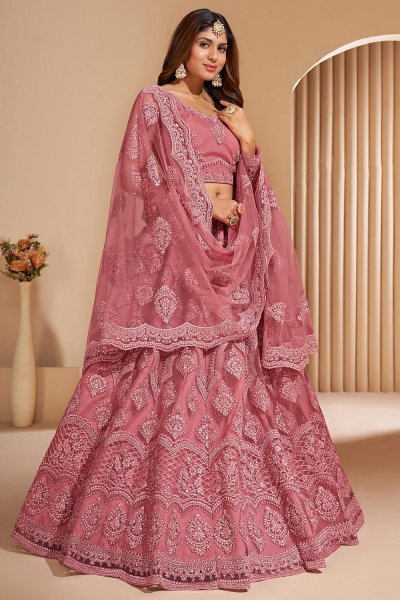 Soft Pink Net Embellished Lehenga Choli Set