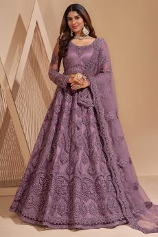 Lilac Net Embellished Lehenga Choli Set
