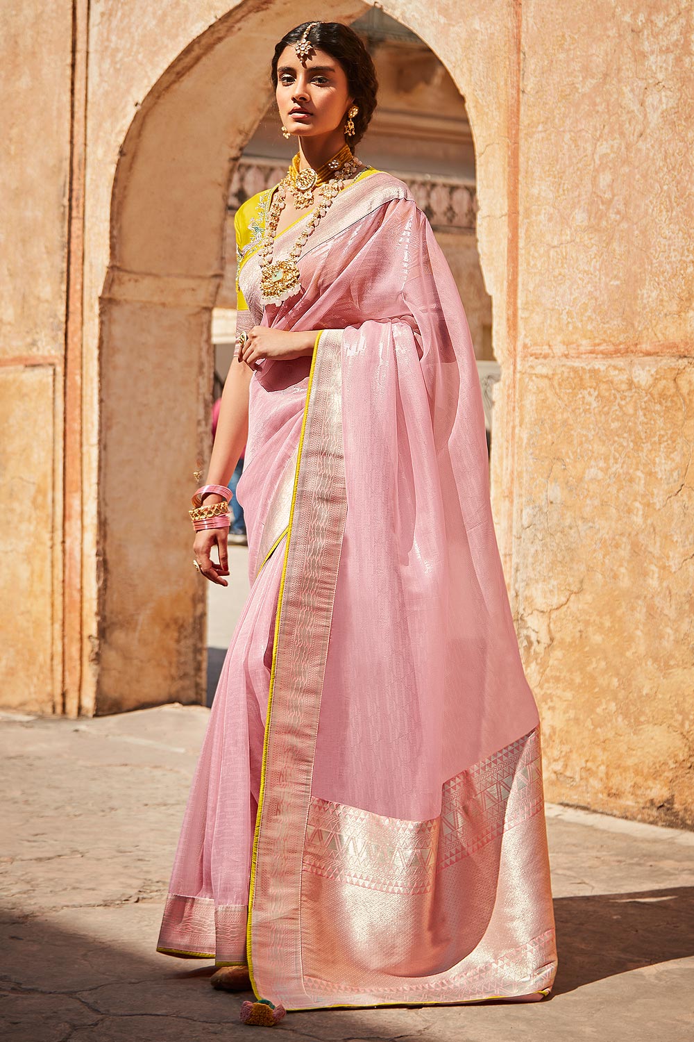 Light Pink Silk Saree With Border