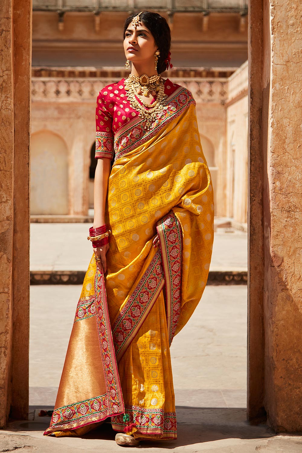 Buy Yellow Silk Saree With Border 