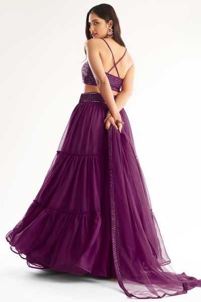 Ready To Wear Purple Georgette Tiered Lehenga Choli Set