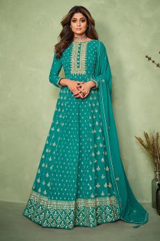 Blue Georgette Embroidered Anarkali Gown