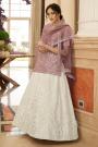 Dusty Pink & White Chiffon Embroidered Lehenga With Kurti Style Choli