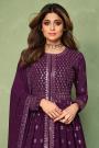 Plum Georgette Embroidered Anarkali Dress With Skirt