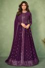 Plum Georgette Embroidered Anarkali Dress With Skirt