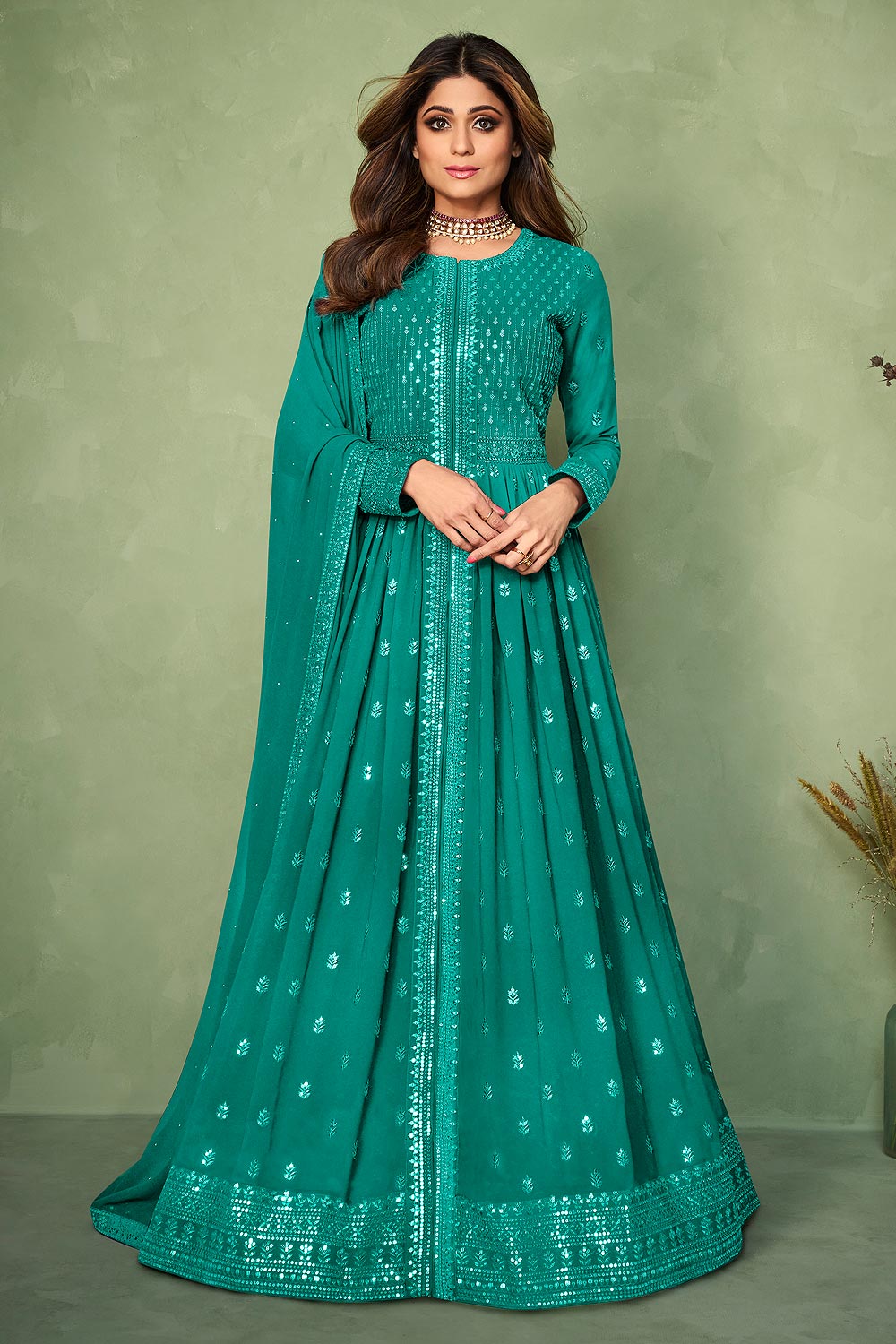 Buy Blue Georgette Embroidered Anarkali 