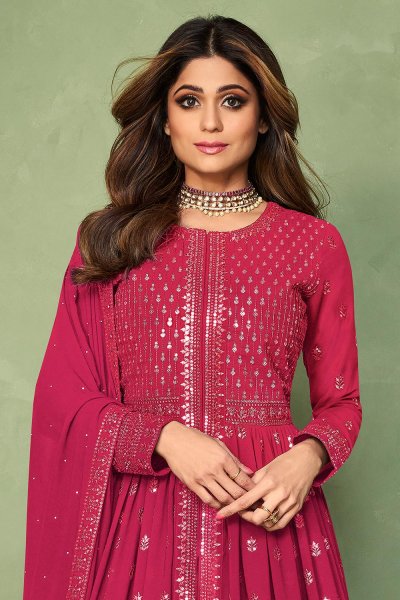 Pink Georgette Embroidered Anarkali Dress With Skirt