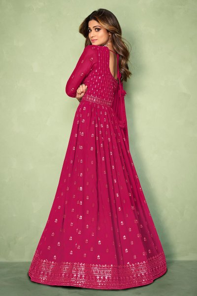 Pink Georgette Embroidered Anarkali Dress With Skirt
