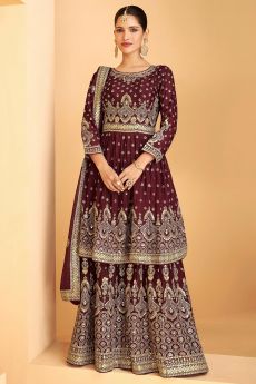 Maroon Embellished Georgette Suit With Sharara