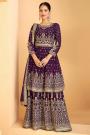 Plum Embellished Georgette Suit With Sharara