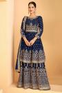 Navy Blue Embellished Georgette Suit With Sharara