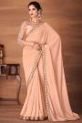 Peach Georgette Embroidered Saree With Saree