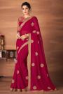 Magenta Georgette Embroidered Saree With Saree