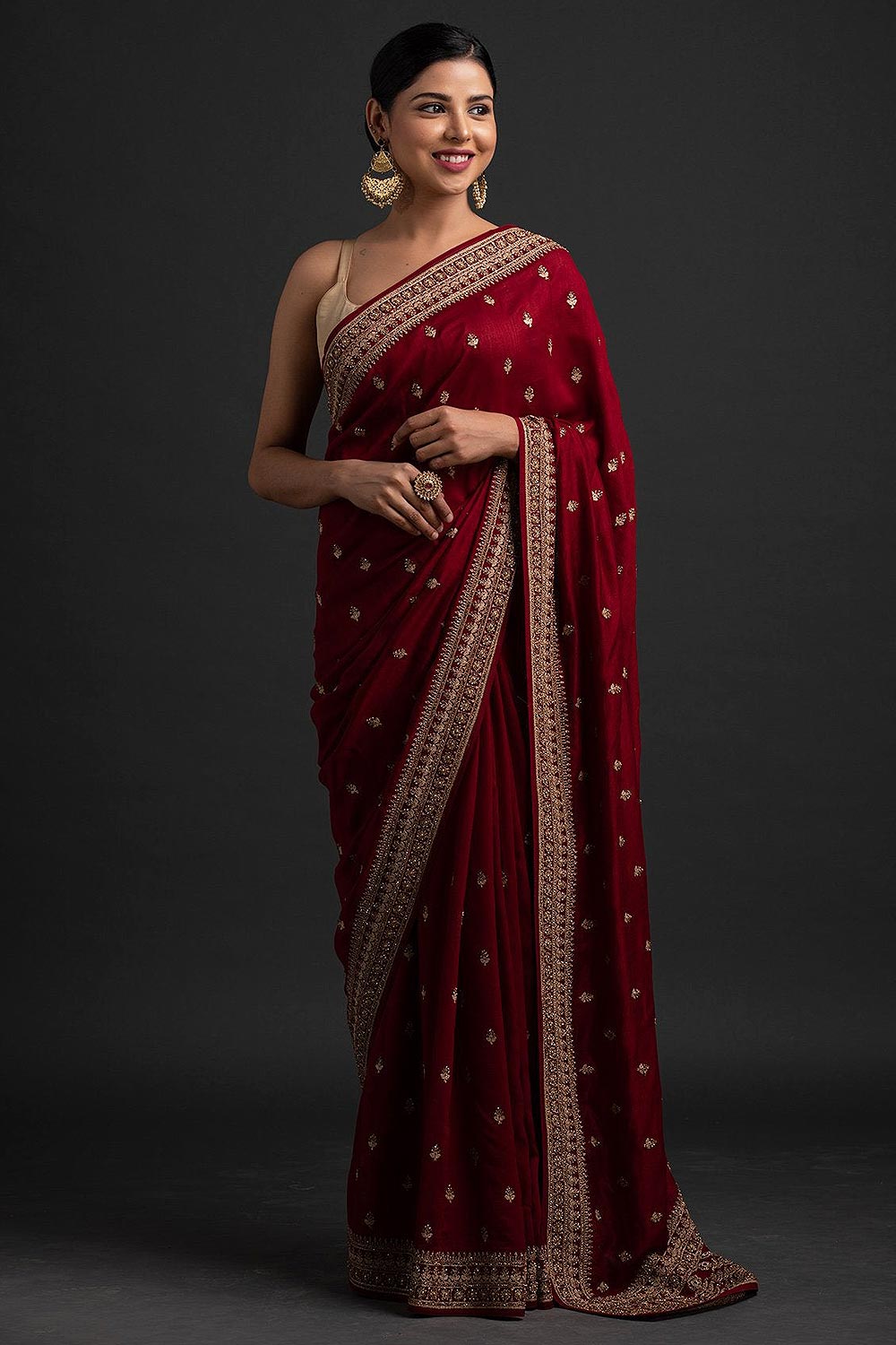 Red Silk Embroidered Saree