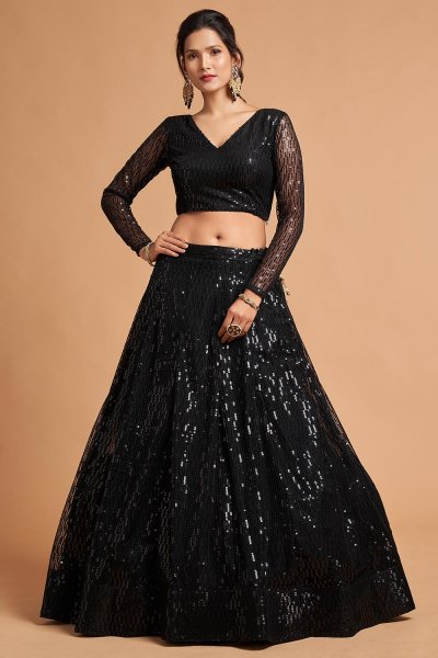 Buy Black Net Embroidered Lehenga Choli 
