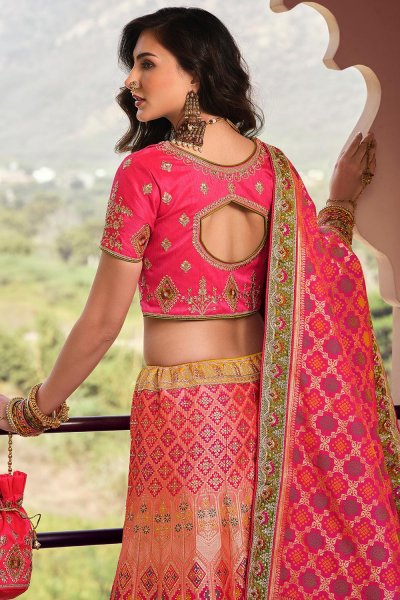 Pink Banarasi Silk Embroidered Lehenga Choli