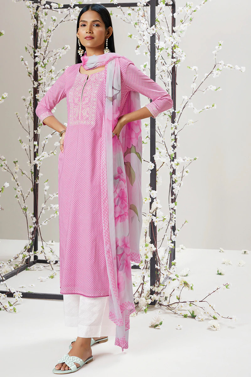 Light Pink Printed Cotton Suit Set