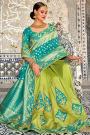 Lime Green & Teal Banarasi Silk Saree