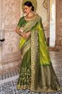 Mehendi Green & Lime Green Banarasi Silk Saree