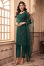 Bottle Green Net Embroidered Suit