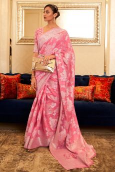 Pink Cotton Saree With Chikankari Work