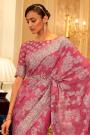 Rosewood Pink Cotton Saree With Chikankari Work