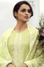 Light Lime Green Woven Silk Suit With Embroidery