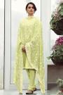 Light Lime Green Woven Silk Suit With Embroidery