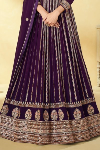 Plum Georgette Embroidered Anarkali Gown