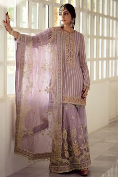 Lilac Georgette Embroidered Sharara Suit