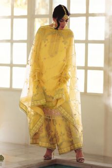 Yellow Georgette Embroidered Sharara Suit