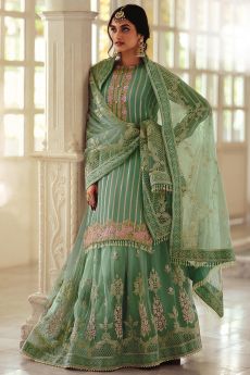 Aqua Green Georgette Embroidered Sharara Suit