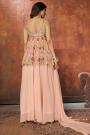 Peach Georgette Embroidered Peplum Style Fusion Wear Suit