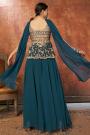 Teal Georgette Embroidered Peplum Style Fusion Wear Suit