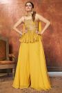 Yellow Georgette Embroidered Peplum Style Fusion Wear Suit