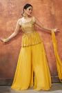 Yellow Georgette Embroidered Peplum Style Fusion Wear Suit