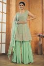 Pista Green Georgette Embroidered Peplum Style Sharara Suit