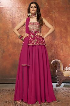Magenta Georgette Embroidered Peplum Style Fusion Wear Suit