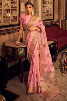 Light Pink Weaved Tussar Silk Saree