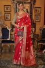 Red Weaved Tussar Silk Saree