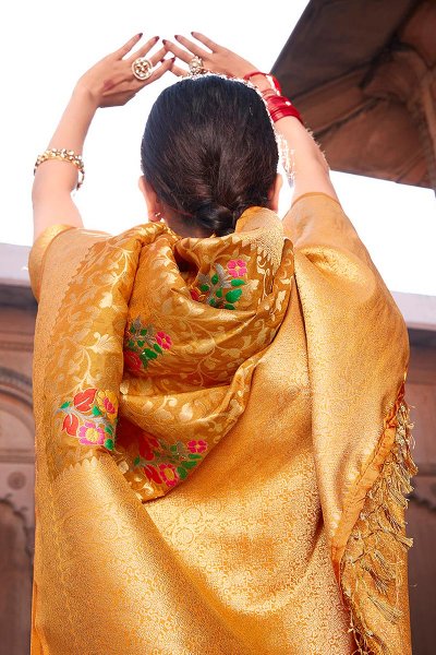 Mustard Silk Saree with Meenakari Work