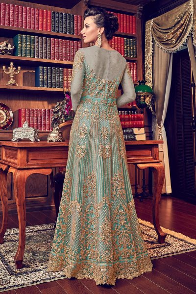 Green Net Embroidered Anarkali Gown