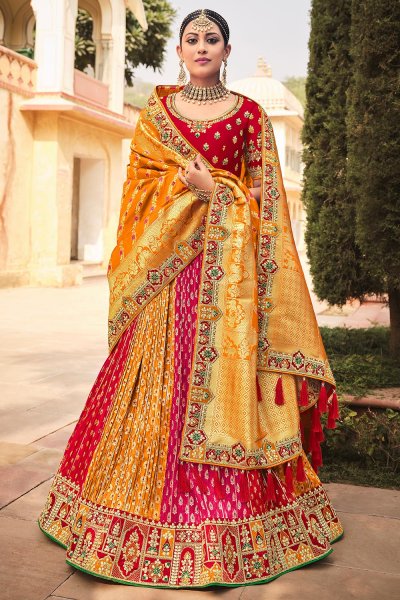 Multicolored Banarasi Silk Embroidered Lehenga Choli