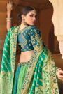 Multicolored Blue & Green Banarasi Silk Embroidered Lehenga Choli