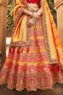 Red & Orange Banarasi Silk Embroidered Lehenga Choli