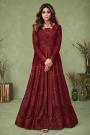 Deep Red Georgette Embroidered Anarkali Dress