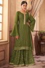 Mehendi Green Georgette Embellished Sharara Suit